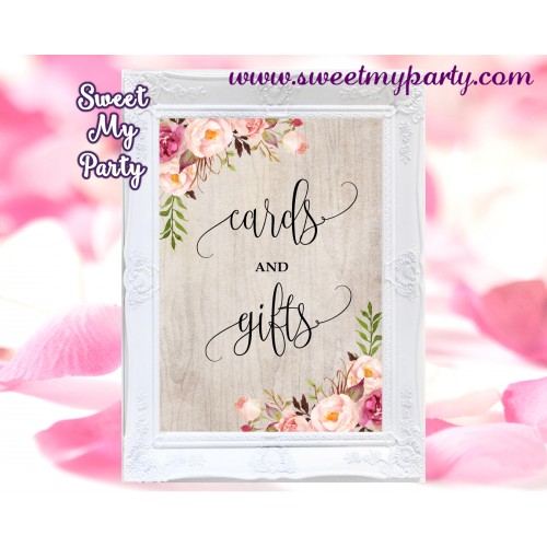 Boho Cards and gifts sign printable,Floral Cards and gifts sign,(31)